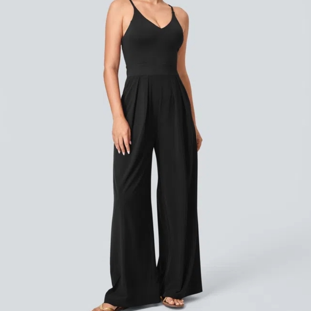 Halara Black Breezeful Wide-Leg Spaghetti Strap Jumpsuit- Medium Tall
